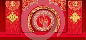 Classic Red Chinese oriental traditional wedding stage background wallpaper.