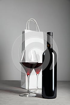 Classic red dessert wine in a black bottle