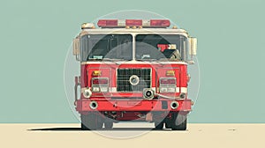 Classic Red Fire Truck Front View on Solid Background