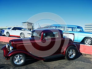 Classic red hot rod at a car show