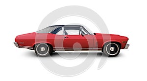 Classic Red Muscle Car Isolated on White.