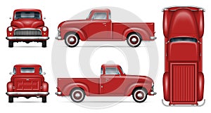 Classic red pickup truck vector mockup