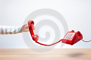 Classic red telephone receiver