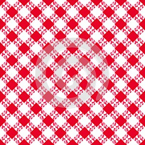 Classic Red and White Gingham Tablecloth Pattern in Diagonal Grid