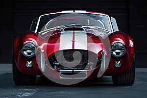 Classic Red and White Muscle Car Poised in a Dark Studio Setting