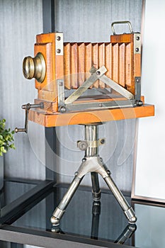 classic retro camera on tripod