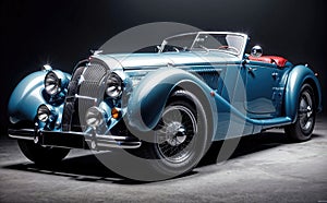 Classic retro car, blue old style vintage design