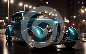 Classic retro car, blue old style vintage design. Generative Ai