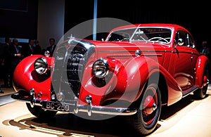 Classic retro car, red old style vintage design