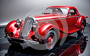 Classic retro car, red old style vintage design