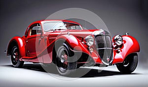 Classic retro car, red old style vintage design