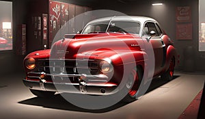 Classic retro car, red old style vintage design. Generative Ai