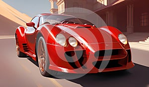 Classic retro car, red old style vintage design. Generative Ai