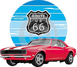 Classic retro car. Route 66