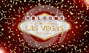 Classic retro gold Welcome to Las Vegas sign on red background. Happy background. Simple modern vector style