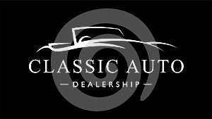 Classic retro style sports car auto logo silhouette