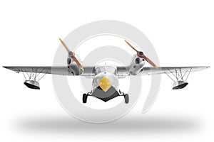 Classic retro style yellow airplane isolated on white background