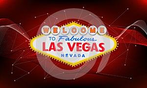 Classic retro Welcome to Las Vegas sign on colorful background. Simple modern vector style illustration. Red