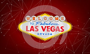 Classic retro Welcome to Las Vegas sign on colorful background. Simple modern vector style illustration. Red