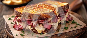 Classic Reuben Sandwich with corned beef, cheese and sauerkraut