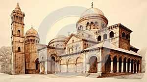 Classic Romanesque Architecture Sketch From Wine Country Italy