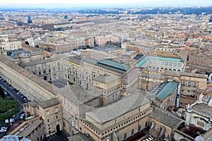 Classic Rome - aerial view to old roof buildings and street