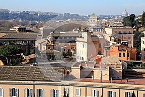 Classic Rome - aerial view to old roof buildings and street