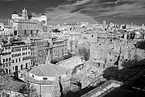 Classic Rome - aerial view to old roof buildings and street, Italy