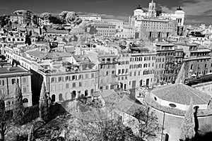 Classic Rome - aerial view to old roof buildings and street, Italy