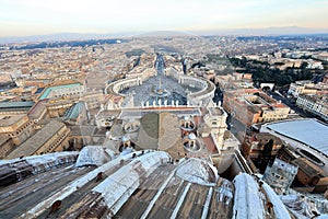 Classic Rome - aerial view to old roof buildings and street at Vatican and Rome