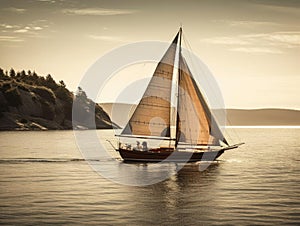 A classic sailboat gliding across a peaceful bay created with Generative AI