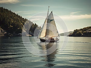 A classic sailboat gliding across a peaceful bay created with Generative AI