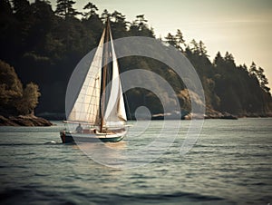 A classic sailboat gliding across a peaceful bay created with Generative AI