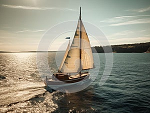 A classic sailboat gliding across a peaceful bay created with Generative AI