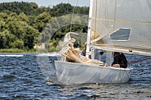 Classic sailing yacht on a lake in a regatta