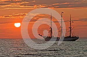 Classic Sailship in sunset