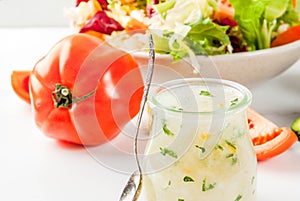 Classic salad dressing, homemade ranch dressing with olive oil h