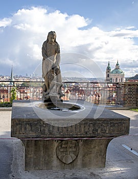 Classic Samson & the Lion Fountain, Rampart Garden, Prague Castle, Czech Republic