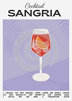 Classic Sangria cocktail with slice of orange. Traditional Spanish drink with fruits and berries. Summer aperitif retro