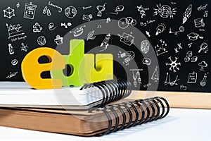 Classic school background with wooden word EDU for education. Ed