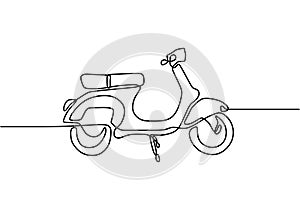 Classic scooter. Continuous one line art classical scooter motorcycle vector illustration isolated on white background. Vintage