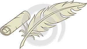 Classic scroll and feather, symbolizing writing, knowledge, and history, vector design Generative AI