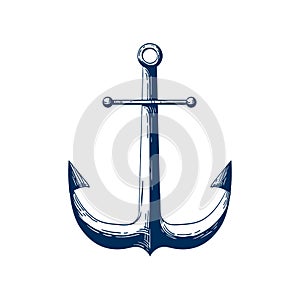 Classic sea anchor vector illustration. Nautical vessel mooring device, Traditional ship accessory isolated on white