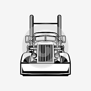 Classic Semi Trailer Truck Front View Vector Art Monochrome Silhouette Isolated