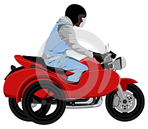 Classic sidecar motorcycle with rider side view graffiti style isolated illustration