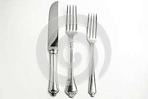 Classic Silver Cutlery Set on White Background