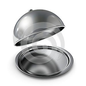 Classic silver opened cloche on white background