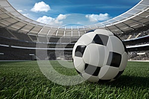 Classic soccer ball on turf of stadium, representing tradition and sportsmanship