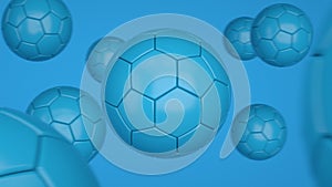 A classic soocer ball on a blue background. 3d rendering of football sphere in the air