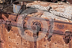 Classic Southwest desert yard art, metal trunk